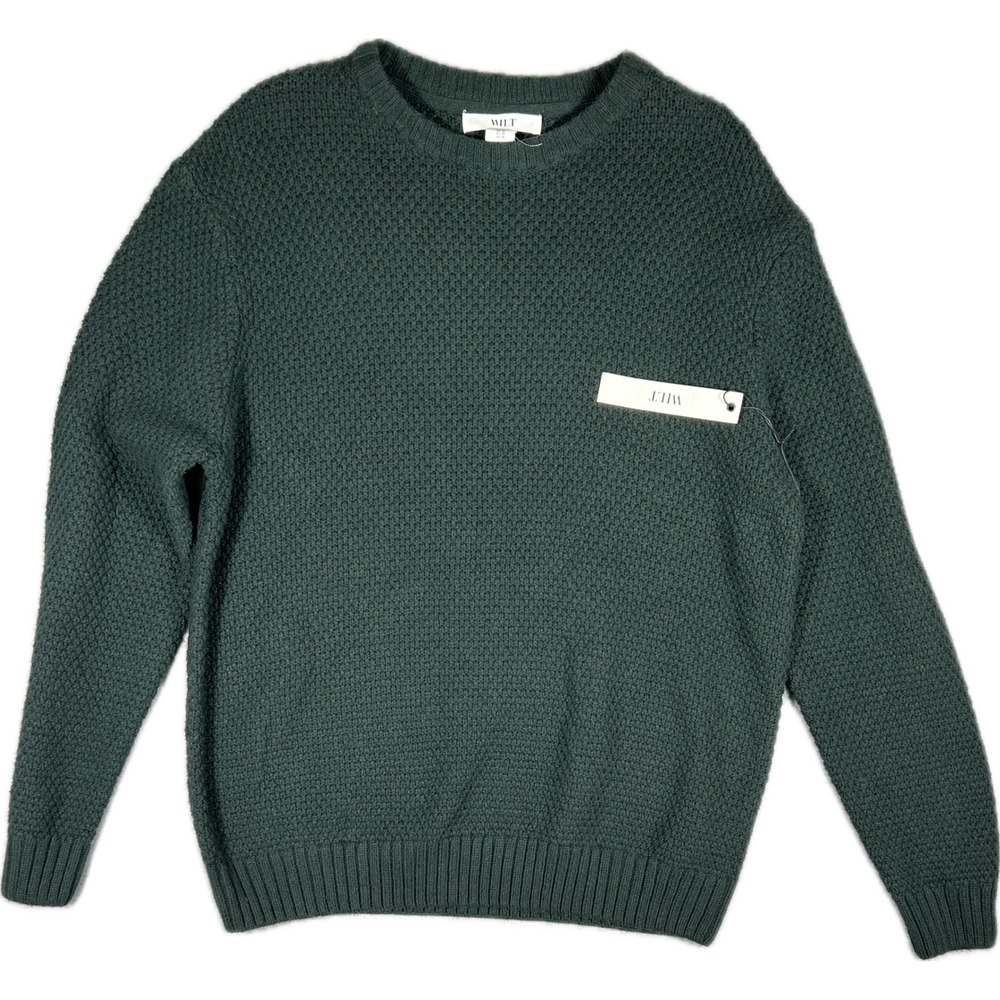 Wilt Mens Forest Green Waffle Knit Crewneck Sweater Cotton Wool Blend XL New